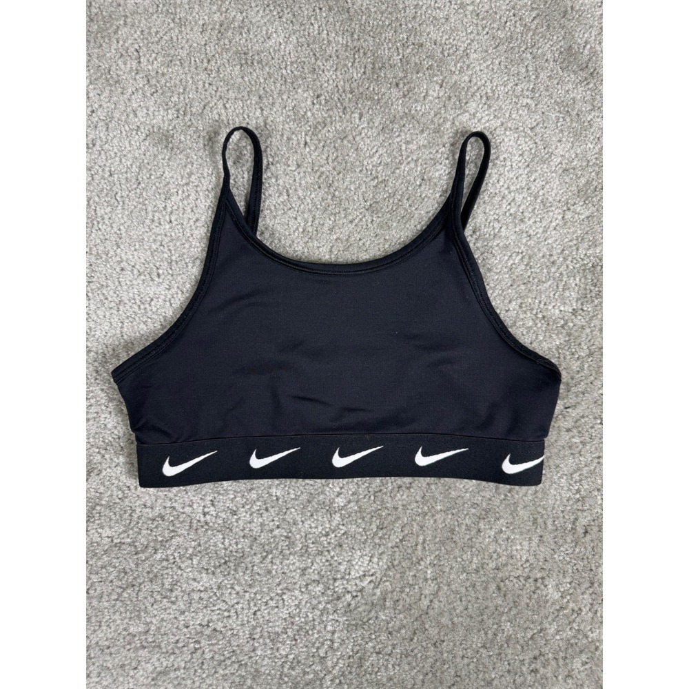 Nike Dri-FIT Sports Bra Black Swoosh Logo Band Medium Activewear